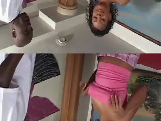 Lewd look black likes fucking on the red sofa wild