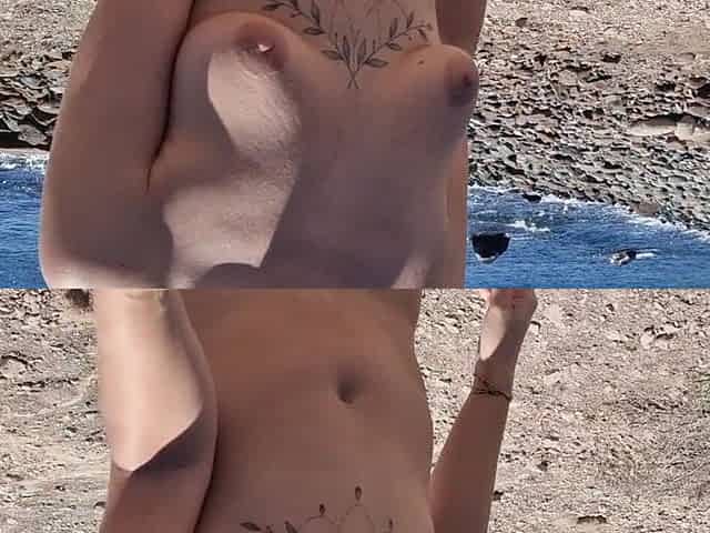 Young Woman Walks Naked in Tenerife Flashing Her Tits and Pussy
