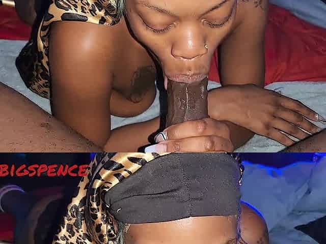 Skinny thick black is in love with sucking my large rod!! (Jizz flow)