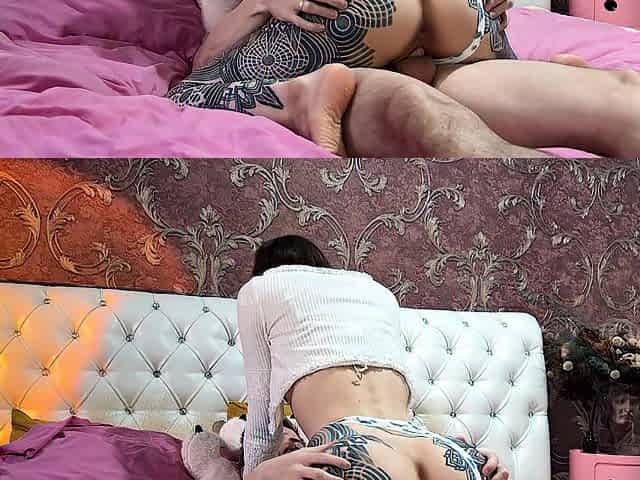 Cute gal rides on large knob and gets TWAT CREAMPIE!