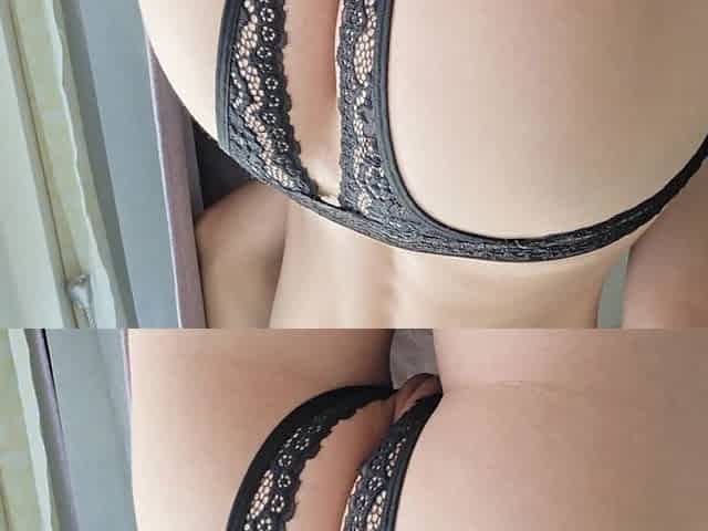 Skinny Fit Babe in Open Cup Crotchless Black Lace Lingerie