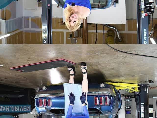 ASMR: Breasty Golden-haired Checks Car in Transparent Costume showing her BOOTY