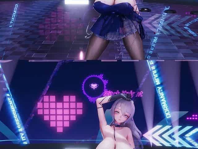 Jiggling Breasts; Bare-bottomed Miniskirt; Crotchless Black Stockings