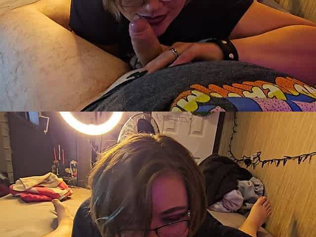 Blowjob in Devil Choker and Leather Studded Wristbands and Fishnets Ass up Till Cumm in My Mouth