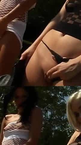 2 Sexy Euro Babes in a Gang Blow - Outdoor
