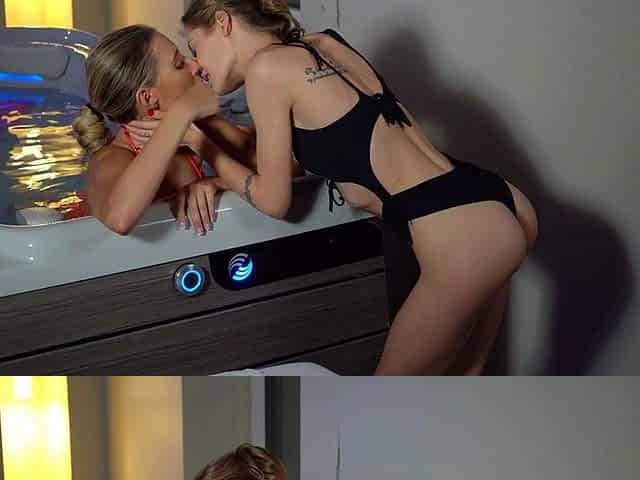 Lesbians licking and fingering on couch