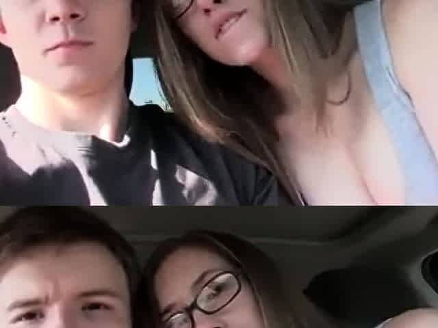 Big tit teen gives hit blowjob in car