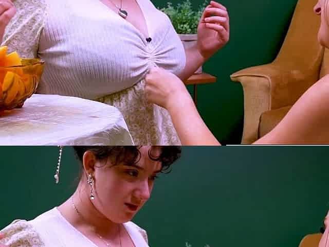 Busty Aussie lesbians lick and finger each other