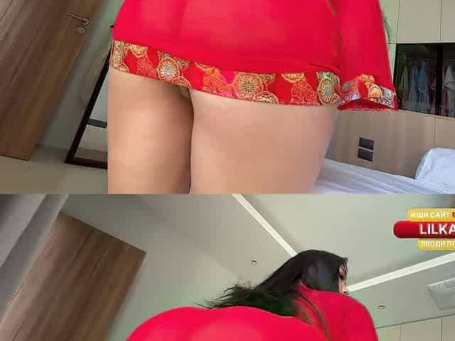Post-Shower Seduction in Silky Red Robe