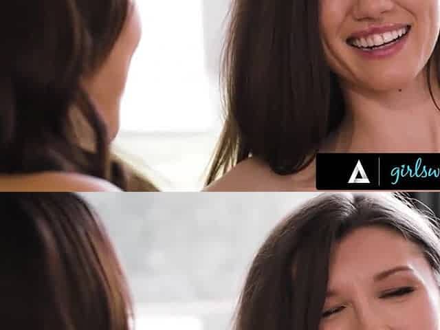 GIRLSWAY - Str8 Nicole Doshi Enticed By Lesbo Bestie Maya Woulfe Into COARSE THONG-ON ANAL