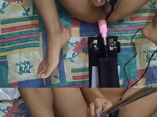 In nature's garb sissy in chastity and belt, screwed barefoot by her banging machine