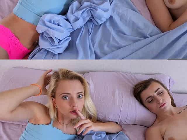 Horny teen stepsis fucks in front of BFF