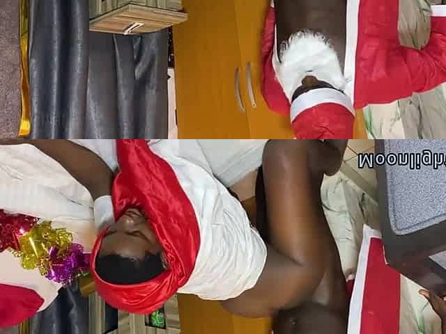 Black stepdaughter sneaky screws bbc Santa Claus behind her daddy
