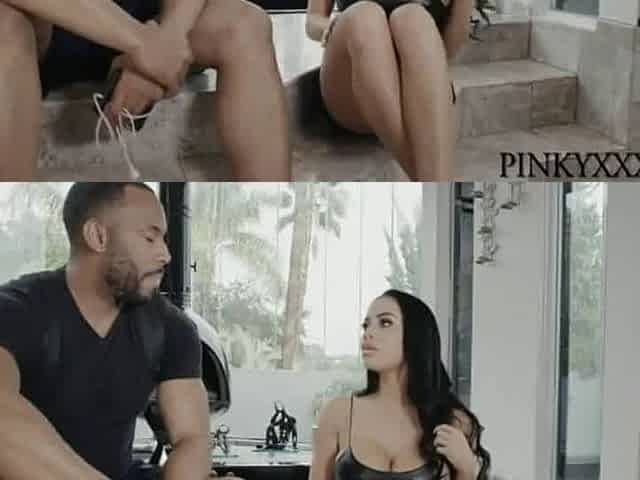Latin brunette with big, firm tits, Victoria is having interracial sex with a black guy