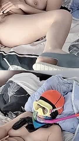 Amateur Wife Masturbates with Fingers in Pussy and Orgasm with Moans