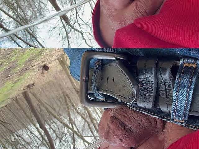 Caught Pissing and Playing in Public Woods