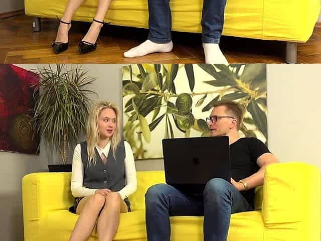Sexy blonde can't wait for his hard cock