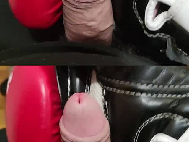Wearing my pyjamas and jerking off hard my shlong with a boxing glove (4k fetish)