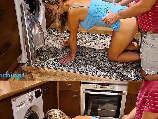 Laundry day turned into doggystyle banging on the kitchen floor