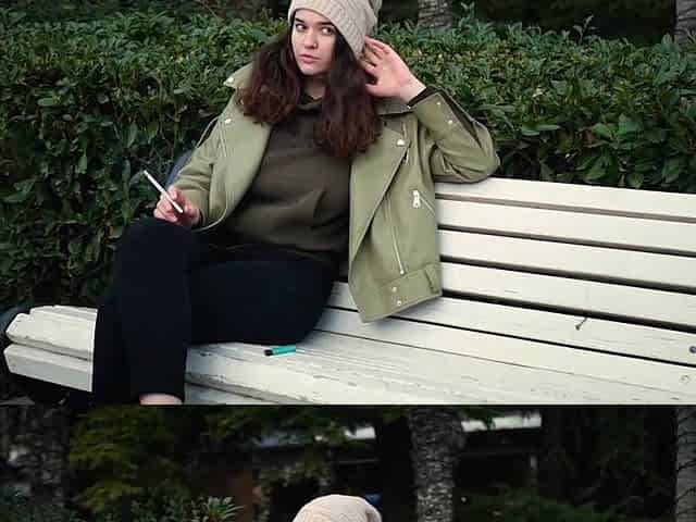 Young Brunette Is Taking an Unhurried Stroll with Allwhite 120mm Cigarette
