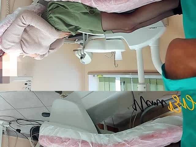 The services of the dentist and his assistant give a pretty smile to the youthful and insane patient