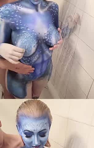 X-men Mystique Body Paint Shower Removal & Fucking