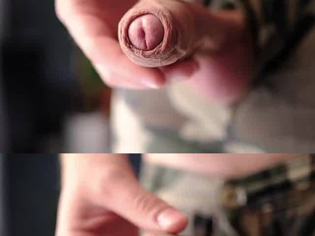 Masturbating my large natural knob in camo panties