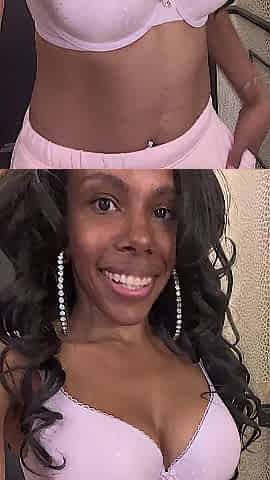 Trying on Bras in the Fitting Room - Tiny Black Hotty Next Door - Natural Melons