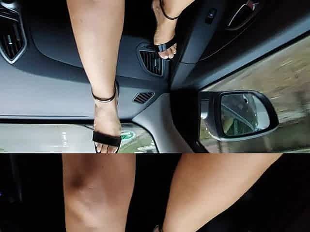 American Stepmom and Her Stepson Tease Each Other in the Car in Outdoor