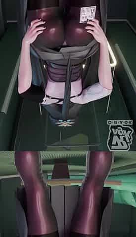 Zzz 3D - Miyabi Shows Her Sexy Thicc Ass in Stockings and Gives Herself a Few Spanks