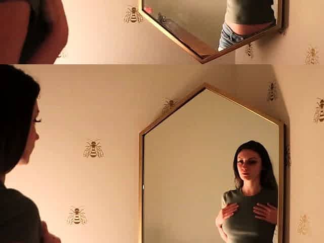Brunette amateur babe strips off and masturbates