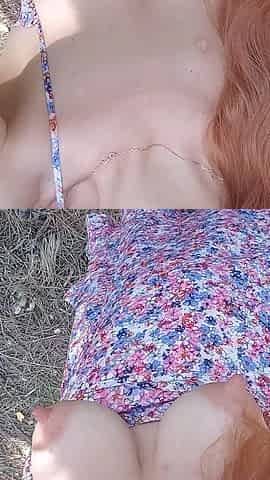 Milky Tits and Hairy Pussy Flashing in the Forest