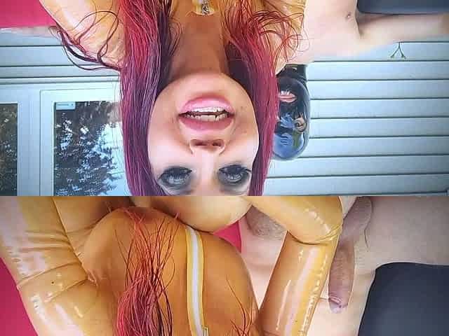 Redhead slut with big boobs goes down