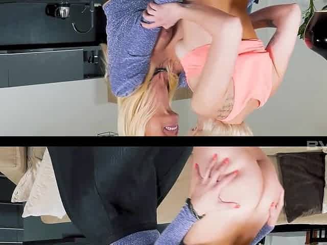 Petite blonde Tiffany Russo experiments with mature MILF Amy Douxxx