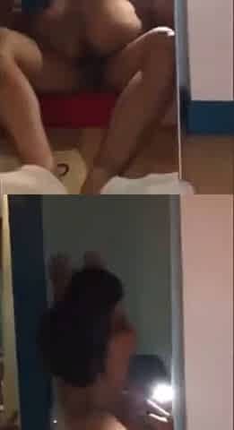 Horny bitch fucks very hard In front of a mirror