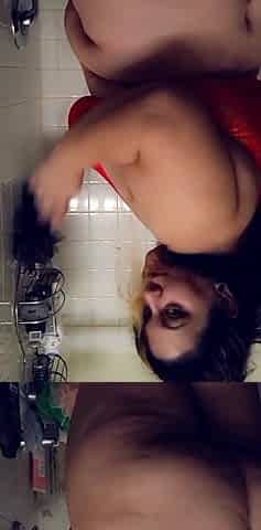 Big tit MILF does close up while dildoing her pussy