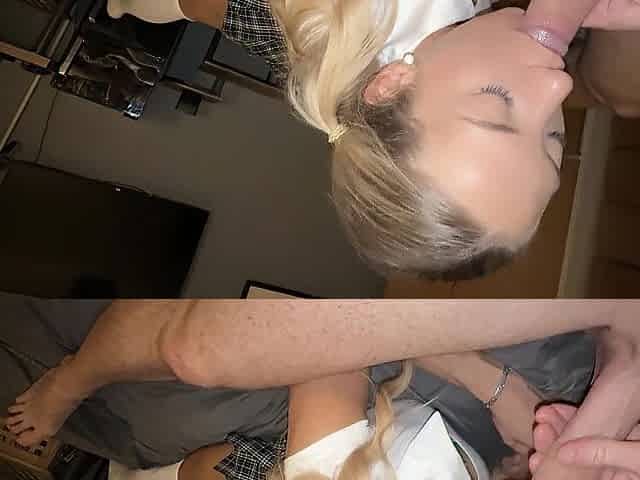 College Beauty gives Excellent Deepthroat and Bows Over in a Little Petticoat