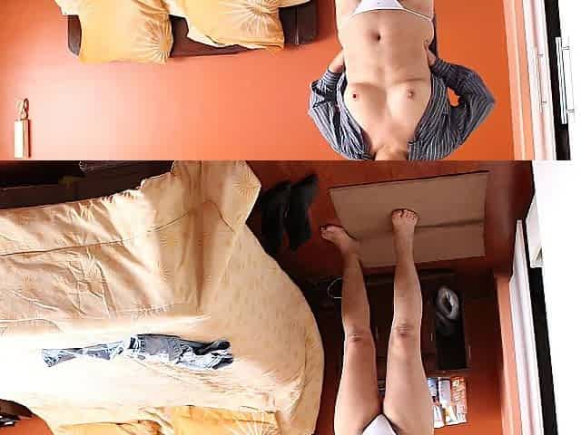 My wife's gorgeous stepmother gets clothed and begins touching herself
