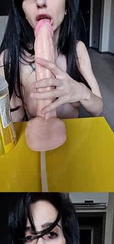 Teasing My Pussy with Huge Dildo