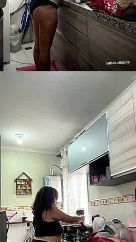 Chubby Latina Cooking in Panties Shirt Big Ass Fat Belly Jiggle