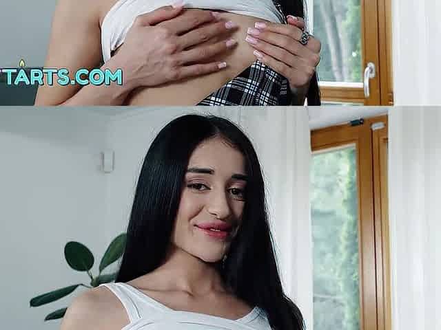 Gorgeous tiny gal Ara Mix with consummate body and soaked twat