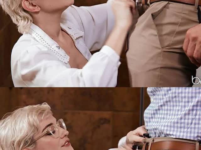 Blonde girlfriend Skye Blue gets a facial after a quickie sex