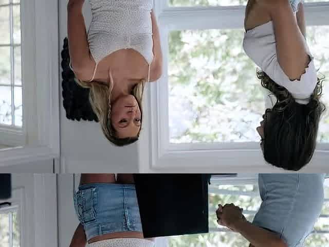 Blonde and brunette lesbian babes love