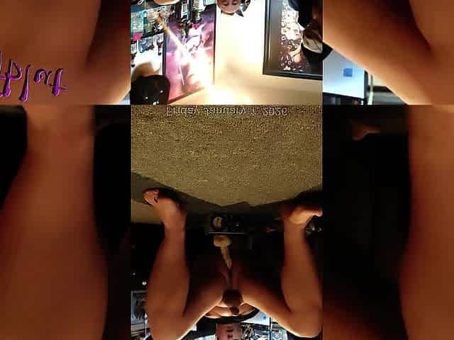 Riding my 8 inch sex toy whilst my breasts and petite wang bounce until flowing spunk fountain