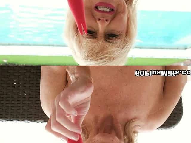 A 77-year-old in a tiny bikini gets naked and gets off poolside - Desiree Eden - 60 Plus MILFs
