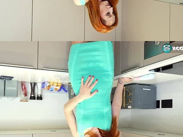 40-year-old redhead Lily Kink gets hawt in the kitchen