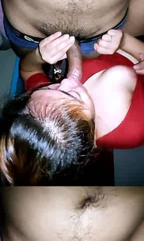 Tan brunette sucks a big cock POV