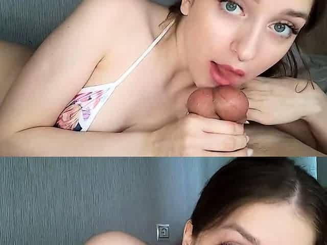 Tiny-titted Teen Babe Sucks Big Cock for Cumshot