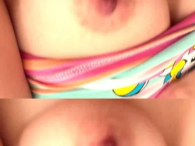Pink labia close up of naive brunette