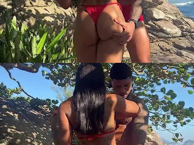 Sexy silver gal banging with 3 from Rio on the beach.